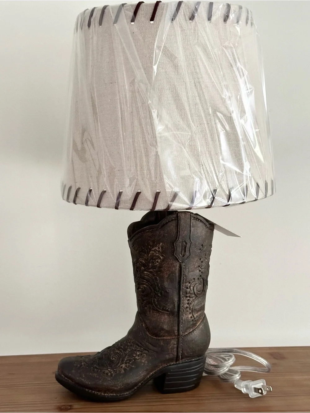 Cowboy Boot Shaped Table Lamp With Shade - Rodeo / Country Lodge / Cabin Decor